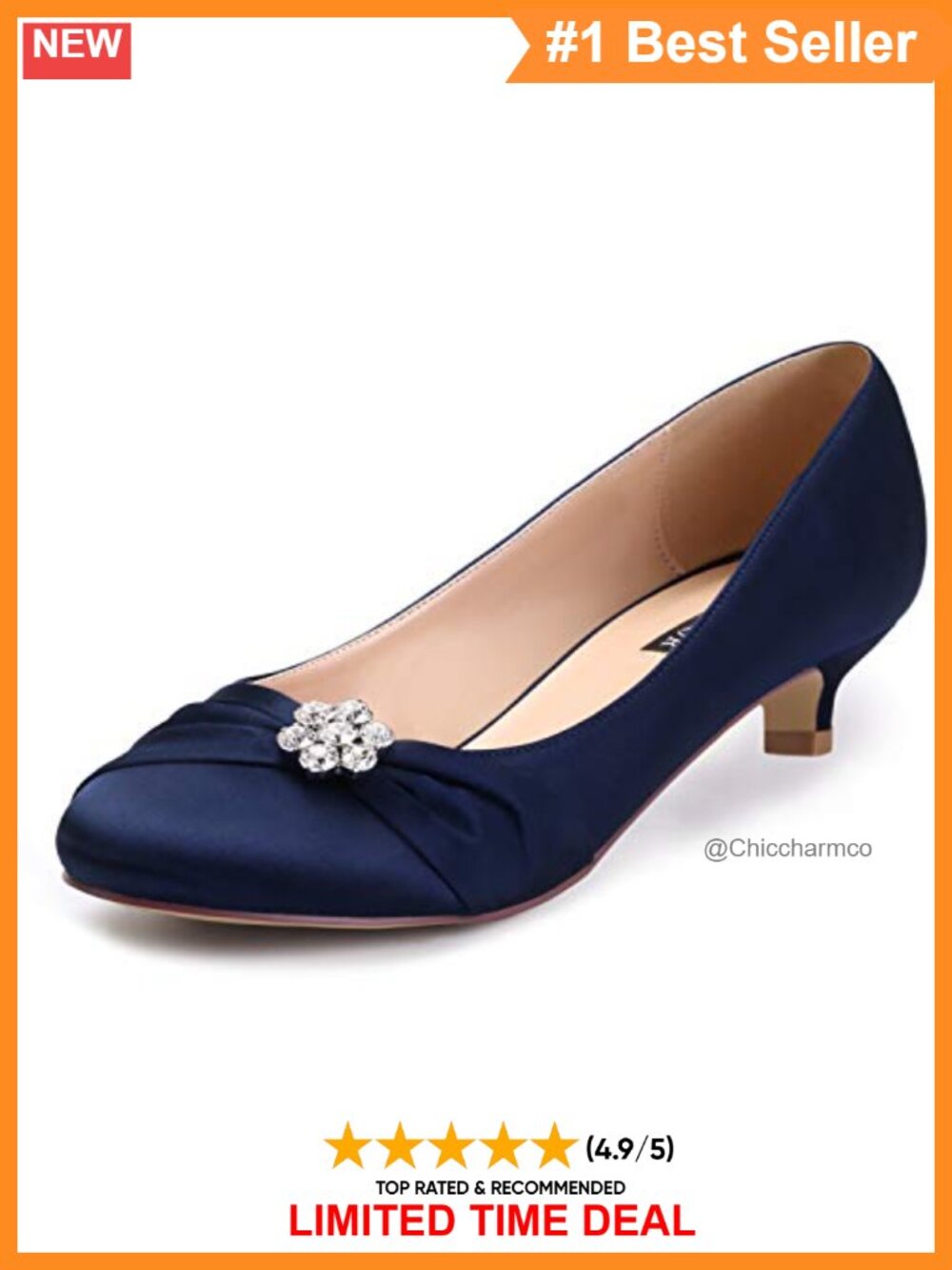 Satin Rhinestone Kitten Heel Wedding Dress Pumps Closed Toe Comfort